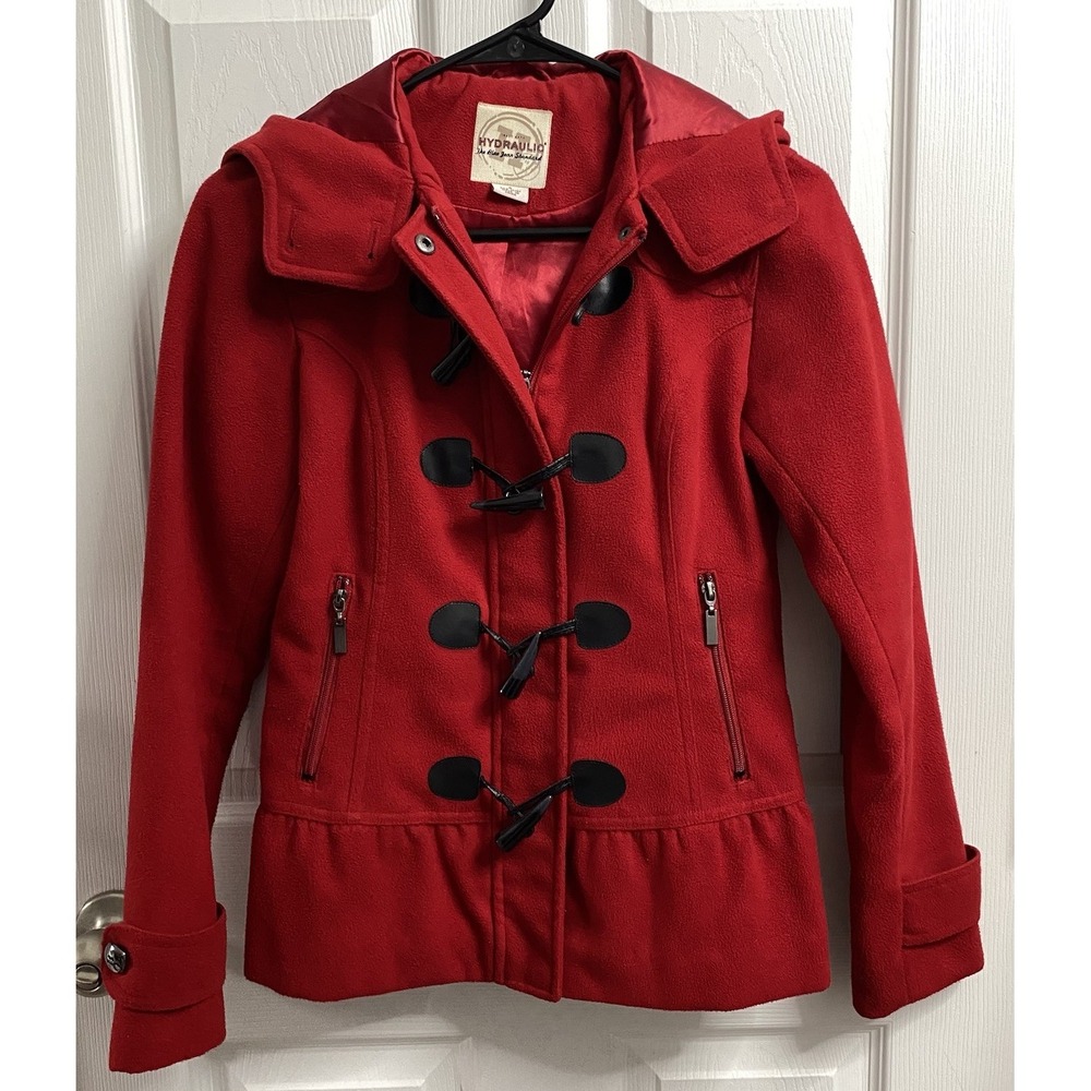Hydraulic Women's Red& Black Pea coat Jacket Blazer Type W/Hood Sz.S